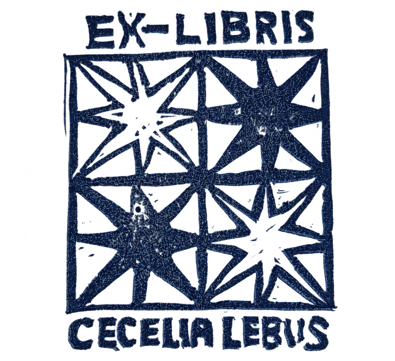 Hand-printed ex libris artwork by Cecelia LeBus